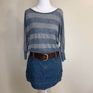 About A Girl LA Three Quarter Sleeve Knit Shirt Blue Blouse Top Sz XL